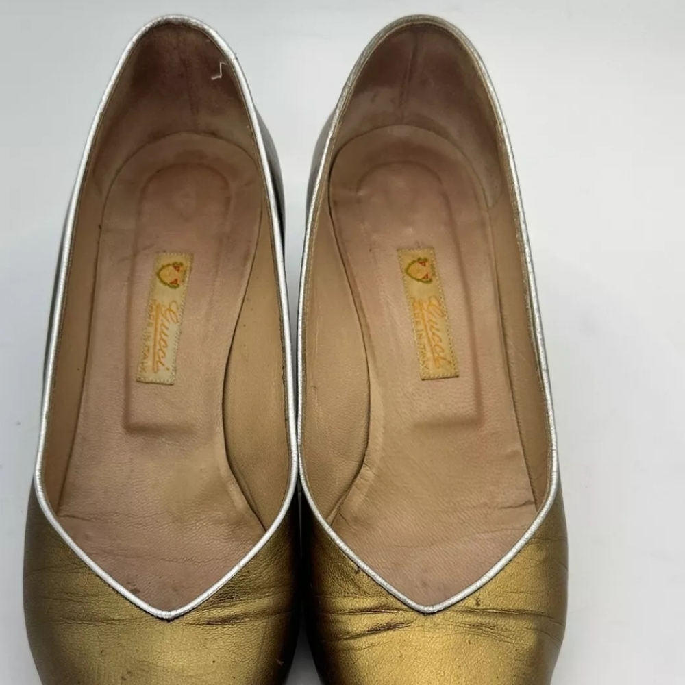 Gucci Women Size EU 35.5 AA US 5 Gold Leather Point Toe Heel Shoes - Picture 5 of 16